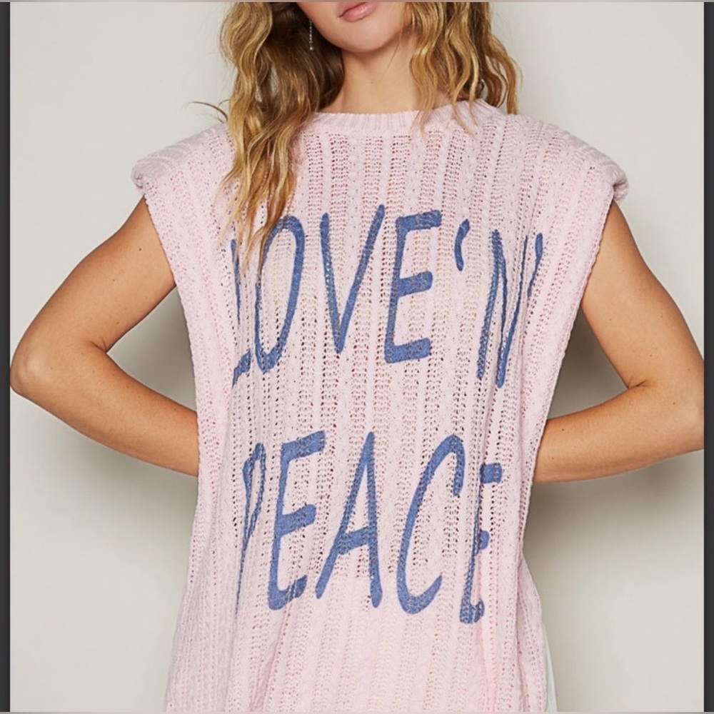 POL Pink Knit Top Love 'N' Peace'  w/ Zenana tank blue- NWT S-M